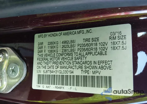 2016 Acura Rdx Acurawatch Plus Package из США, поврежденный, VIN 5J8TB4H31GL030194